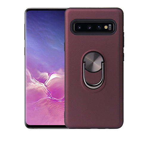 Custodia Silicone Ultra Sottile Morbida Cover con Magnetico Anello Supporto T07 per Samsung Galaxy S10 Plus Rosso Rosa