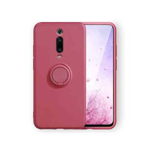 Custodia Silicone Ultra Sottile Morbida Cover con Magnetico Anello Supporto T07 per Xiaomi Mi 9T Pro Rosso