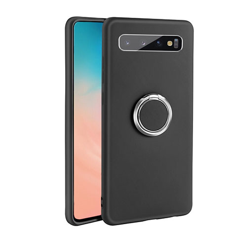 Custodia Silicone Ultra Sottile Morbida Cover con Magnetico Anello Supporto T08 per Samsung Galaxy S10 Plus Nero