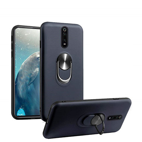 Custodia Silicone Ultra Sottile Morbida Cover con Magnetico Anello Supporto T08 per Xiaomi Mi 9T Blu