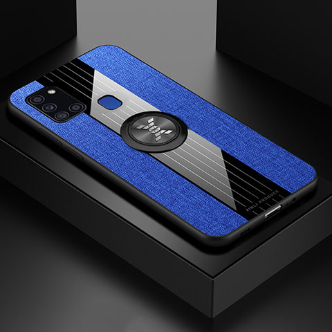 Custodia Silicone Ultra Sottile Morbida Cover con Magnetico Anello Supporto X01L per Samsung Galaxy A21s Blu