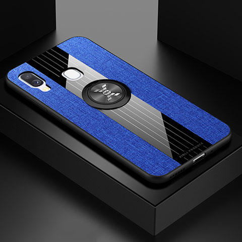 Custodia Silicone Ultra Sottile Morbida Cover con Magnetico Anello Supporto X01L per Samsung Galaxy A40 Blu