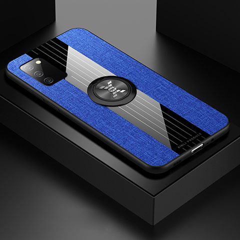 Custodia Silicone Ultra Sottile Morbida Cover con Magnetico Anello Supporto X02L per Samsung Galaxy A02s Blu