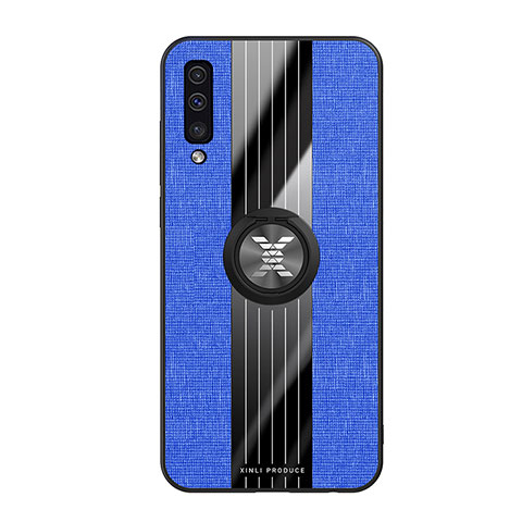 Custodia Silicone Ultra Sottile Morbida Cover con Magnetico Anello Supporto X02L per Samsung Galaxy A50S Blu