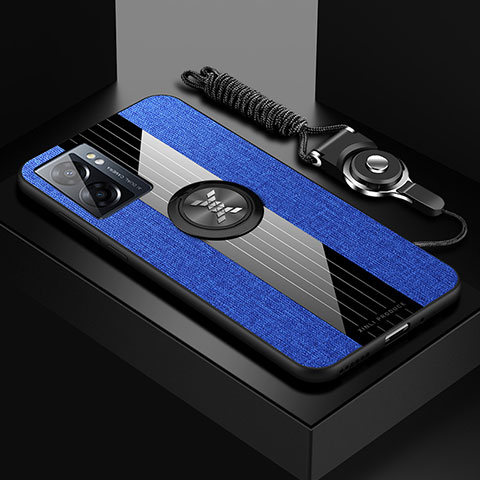 Custodia Silicone Ultra Sottile Morbida Cover con Magnetico Anello Supporto X03L per OnePlus Nord N300 5G Blu