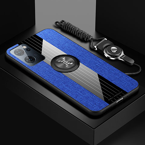 Custodia Silicone Ultra Sottile Morbida Cover con Magnetico Anello Supporto X03L per Oppo Find X5 Lite 5G Blu