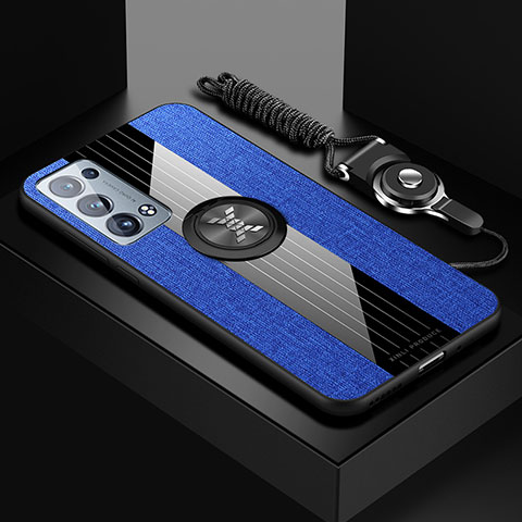 Custodia Silicone Ultra Sottile Morbida Cover con Magnetico Anello Supporto X03L per Oppo Reno6 Pro 5G Blu