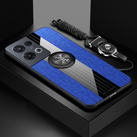 Custodia Silicone Ultra Sottile Morbida Cover con Magnetico Anello Supporto X03L per Oppo Reno9 5G Blu