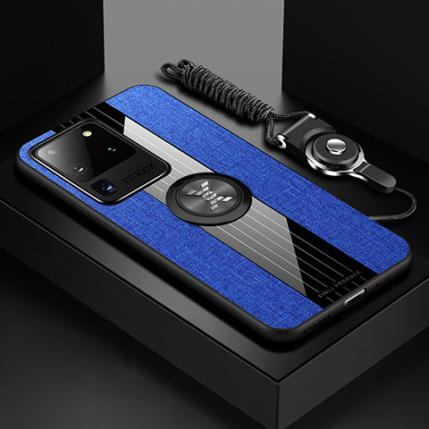 Custodia Silicone Ultra Sottile Morbida Cover con Magnetico Anello Supporto X03L per Samsung Galaxy S20 Ultra 5G Blu