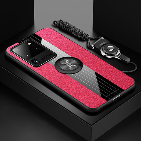 Custodia Silicone Ultra Sottile Morbida Cover con Magnetico Anello Supporto X03L per Samsung Galaxy S20 Ultra 5G Rosso