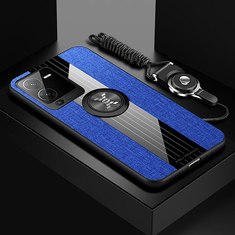 Custodia Silicone Ultra Sottile Morbida Cover con Magnetico Anello Supporto X03L per Vivo V25 Pro 5G Blu