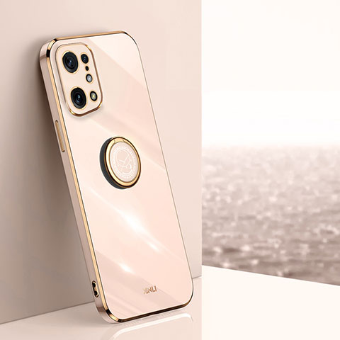 Custodia Silicone Ultra Sottile Morbida Cover con Magnetico Anello Supporto XL1 per Oppo Find X5 5G Oro