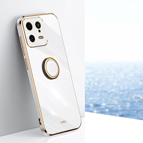 Custodia Silicone Ultra Sottile Morbida Cover con Magnetico Anello Supporto XL1 per Xiaomi Mi 13 5G Bianco