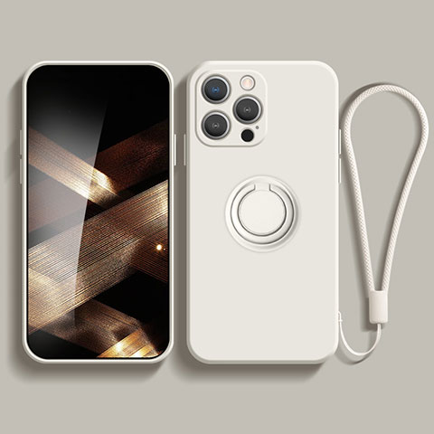 Custodia Silicone Ultra Sottile Morbida Cover con Magnetico Anello Supporto YK1 per Apple iPhone 13 Pro Bianco
