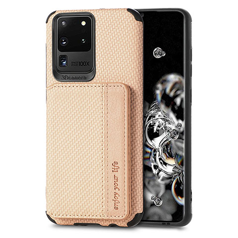 Custodia Silicone Ultra Sottile Morbida Cover con Magnetico S01D per Samsung Galaxy S20 Ultra Oro