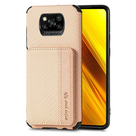 Custodia Silicone Ultra Sottile Morbida Cover con Magnetico S01D per Xiaomi Poco X3 NFC Oro