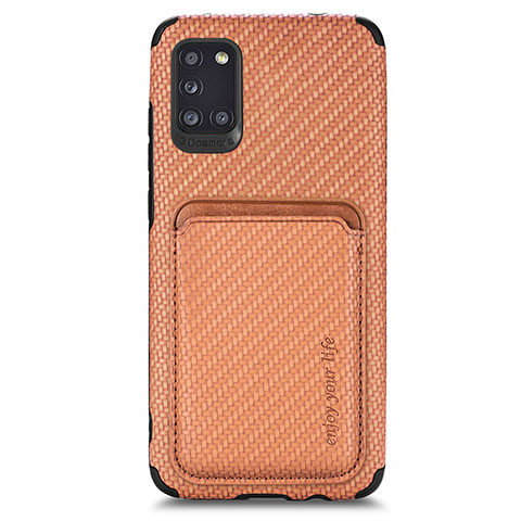 Custodia Silicone Ultra Sottile Morbida Cover con Magnetico S02D per Samsung Galaxy A31 Marrone