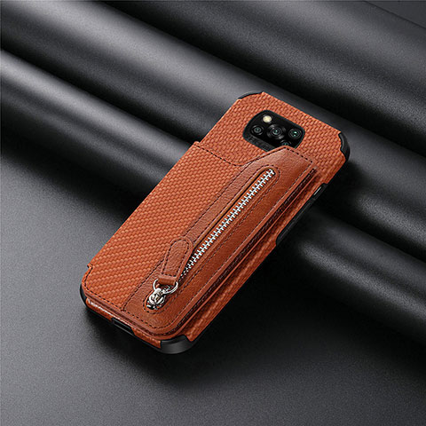 Custodia Silicone Ultra Sottile Morbida Cover con Magnetico S03D per Xiaomi Poco X3 Marrone