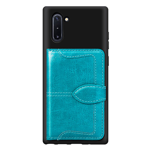Custodia Silicone Ultra Sottile Morbida Cover con Magnetico S06D per Samsung Galaxy Note 10 5G Ciano