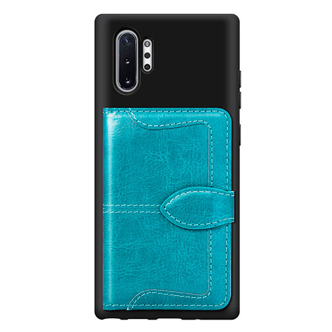 Custodia Silicone Ultra Sottile Morbida Cover con Magnetico S08D per Samsung Galaxy Note 10 Plus 5G Ciano