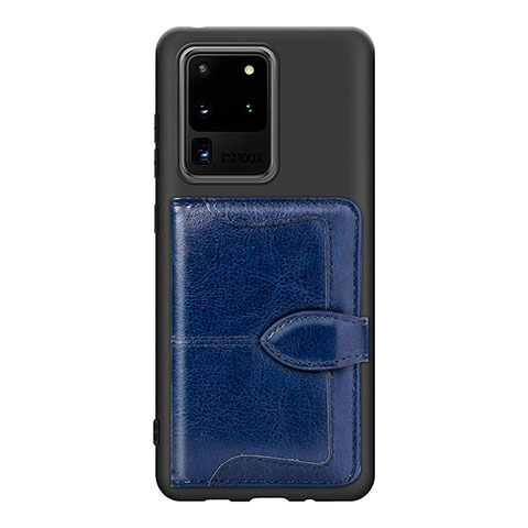Custodia Silicone Ultra Sottile Morbida Cover con Magnetico S14D per Samsung Galaxy S20 Ultra 5G Blu
