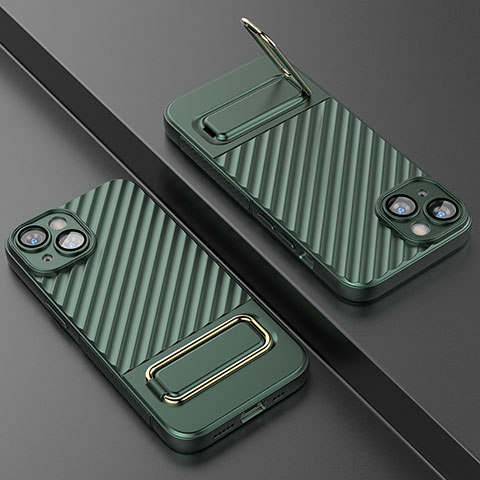 Custodia Silicone Ultra Sottile Morbida Cover con Supporto KC1 per Apple iPhone 13 Verde