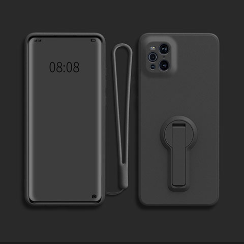 Custodia Silicone Ultra Sottile Morbida Cover con Supporto per Oppo Find X3 5G Nero