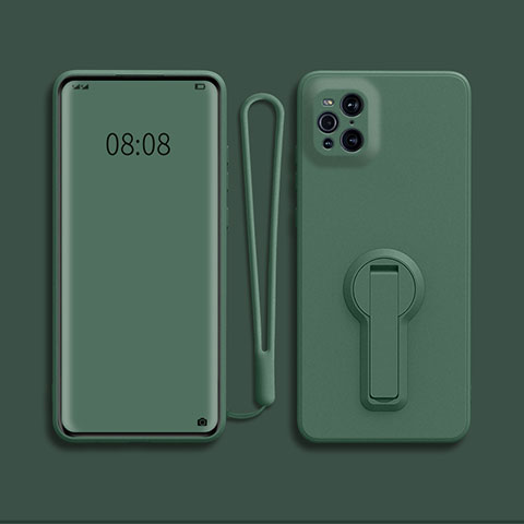 Custodia Silicone Ultra Sottile Morbida Cover con Supporto per Oppo Find X3 5G Verde Notte