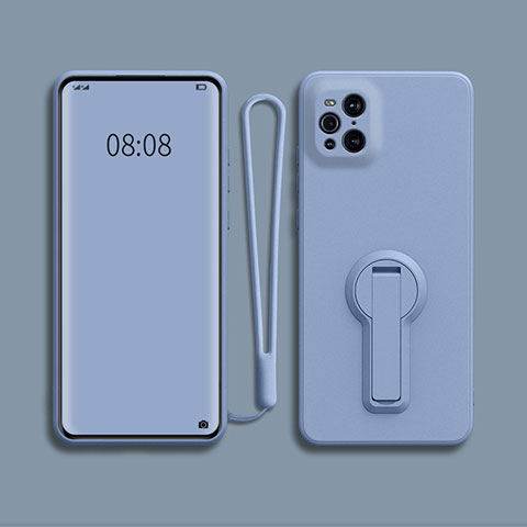 Custodia Silicone Ultra Sottile Morbida Cover con Supporto per Oppo Find X3 Pro 5G Grigio Lavanda