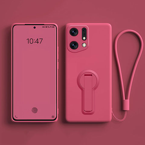 Custodia Silicone Ultra Sottile Morbida Cover con Supporto per Oppo Find X5 5G Rosa Caldo