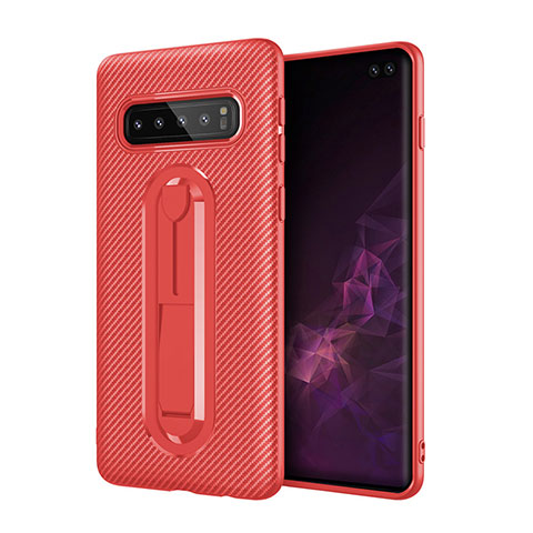 Custodia Silicone Ultra Sottile Morbida Cover con Supporto per Samsung Galaxy S10 Plus Rosso