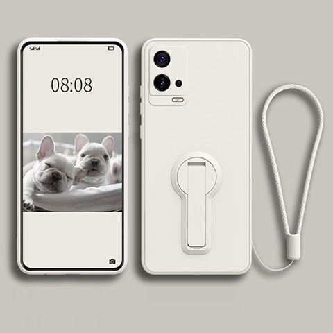 Custodia Silicone Ultra Sottile Morbida Cover con Supporto per Vivo iQOO 8 Pro 5G Bianco