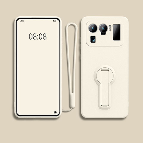 Custodia Silicone Ultra Sottile Morbida Cover con Supporto per Xiaomi Mi 11 Ultra 5G Bianco