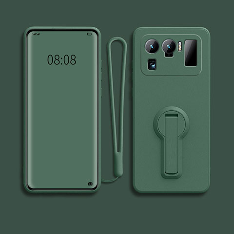 Custodia Silicone Ultra Sottile Morbida Cover con Supporto per Xiaomi Mi 11 Ultra 5G Verde