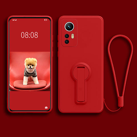 Custodia Silicone Ultra Sottile Morbida Cover con Supporto per Xiaomi Mi 12 Pro 5G Rosso