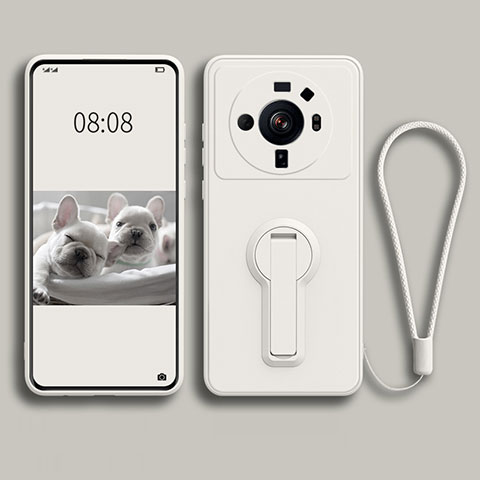 Custodia Silicone Ultra Sottile Morbida Cover con Supporto per Xiaomi Mi 12 Ultra 5G Bianco