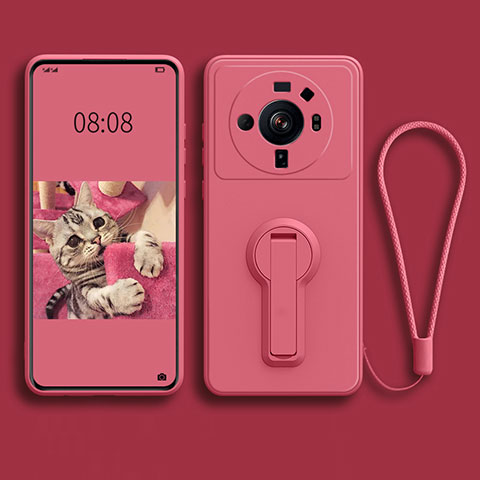 Custodia Silicone Ultra Sottile Morbida Cover con Supporto per Xiaomi Mi 12 Ultra 5G Rosso Rosa