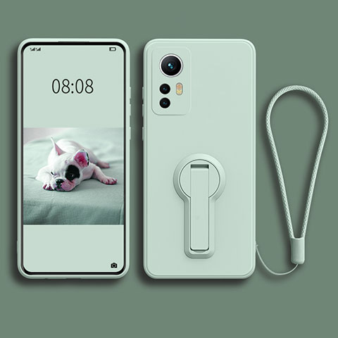 Custodia Silicone Ultra Sottile Morbida Cover con Supporto per Xiaomi Mi 12S 5G Verde Pastello