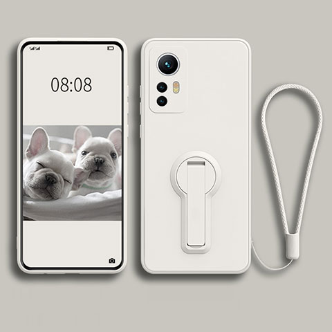 Custodia Silicone Ultra Sottile Morbida Cover con Supporto per Xiaomi Mi 12S Pro 5G Bianco