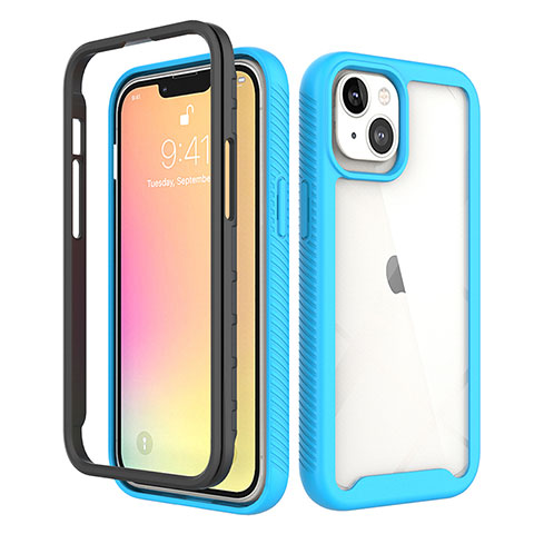 Custodia Silicone Ultra Sottile Morbida Cover Fronte e Retro 360 Gradi per Apple iPhone 13 Mini Blu e Nero