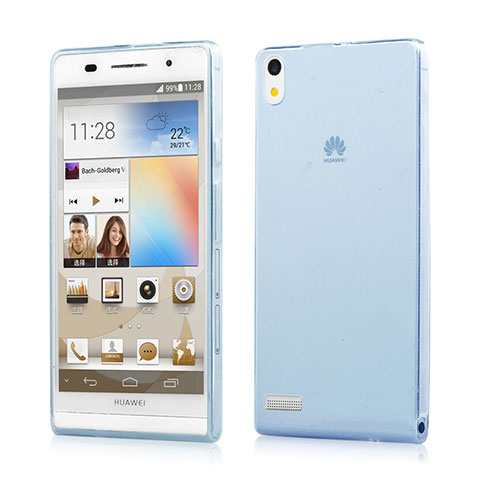 Custodia TPU Trasparente Ultra Sottile Morbida per Huawei Ascend P6 Blu