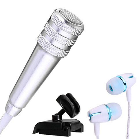 Microfono Mini Stereo Karaoke 3.5mm con Supporto M08 Argento