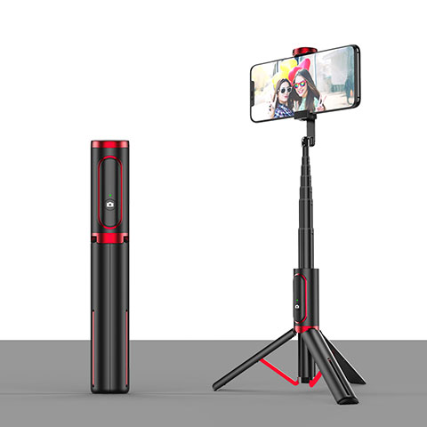 Sostegnotile Bluetooth Selfie Stick Tripode Allungabile Bastone Selfie Universale T26 Rosso e Nero