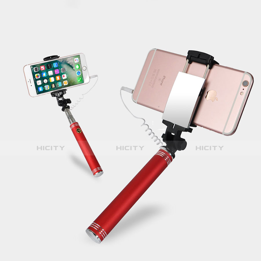 Bastoni Selfie Stick Asta Estensibile Cablato Universale S20 Rosso