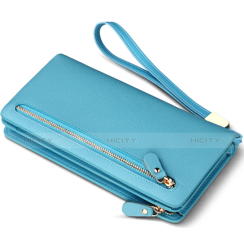 Borsetta Pochette Custodia In Pelle di Seta Universale T01 Cielo Blu