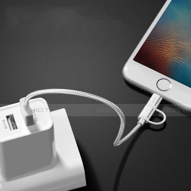 Cavo da Lightning USB a Cavetto Ricarica Carica Android Micro USB C01 per Apple iPhone 14 Plus Argento