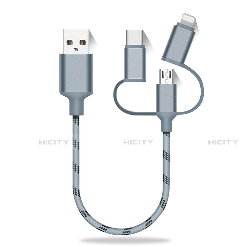 Cavo da Lightning USB a Cavetto Ricarica Carica Android Micro USB Type-C 25cm S01 Grigio