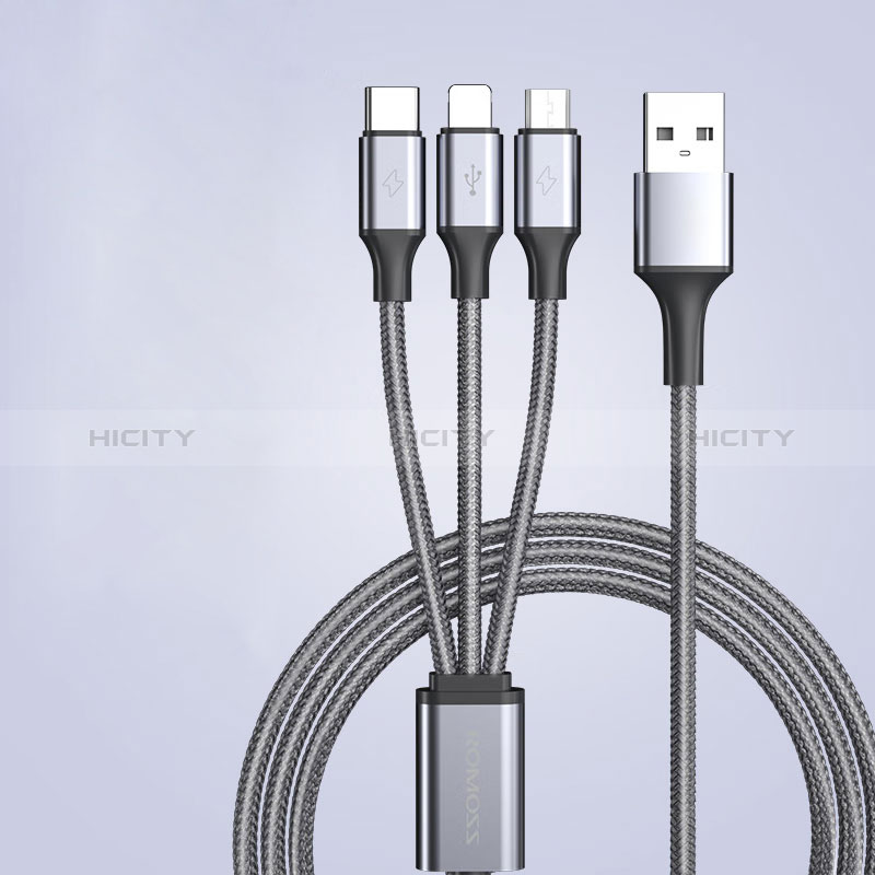 Cavo da Lightning USB a Cavetto Ricarica Carica Android Micro USB Type-C 3.5A H01 Grigio Scuro