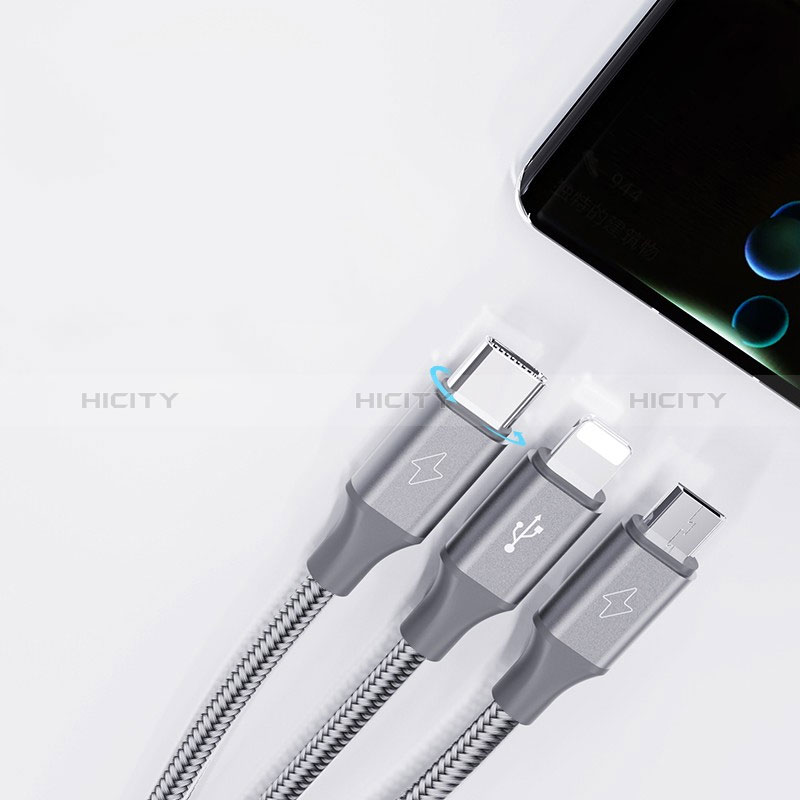 Cavo da Lightning USB a Cavetto Ricarica Carica Android Micro USB Type-C 3.5A H01 per Apple iPhone 15 Grigio Scuro