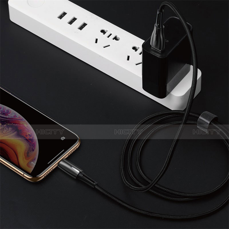Cavo da USB a Cavetto Ricarica Carica D02 per Apple iPhone 11 Pro Max Nero